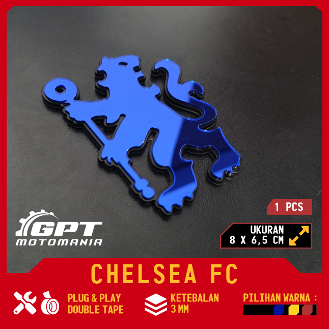 CHELSEA FC EMBLEM AKRILIK TIMBUL BUKAN STICKER AKSESORIS MOBIL MOTOR SEPAK BOLA