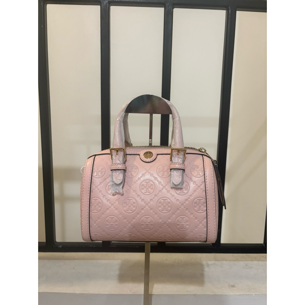 TB T monogram Leather Petite Barrel Bag