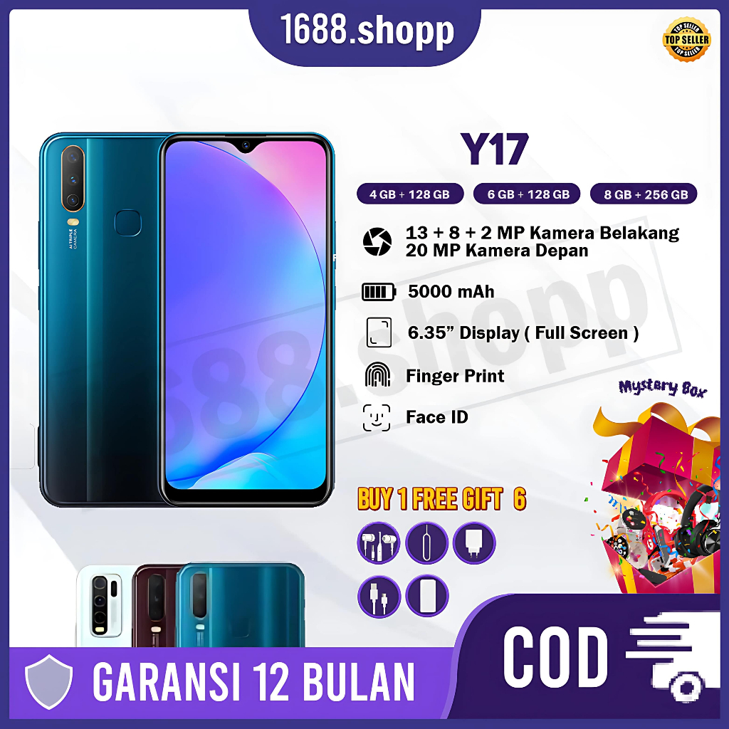 HP VIVO Smartphone Y17 RAM 8/256GB 4G Fullset Dengan AI Triple Camera, Baterai 5.000 mAh
