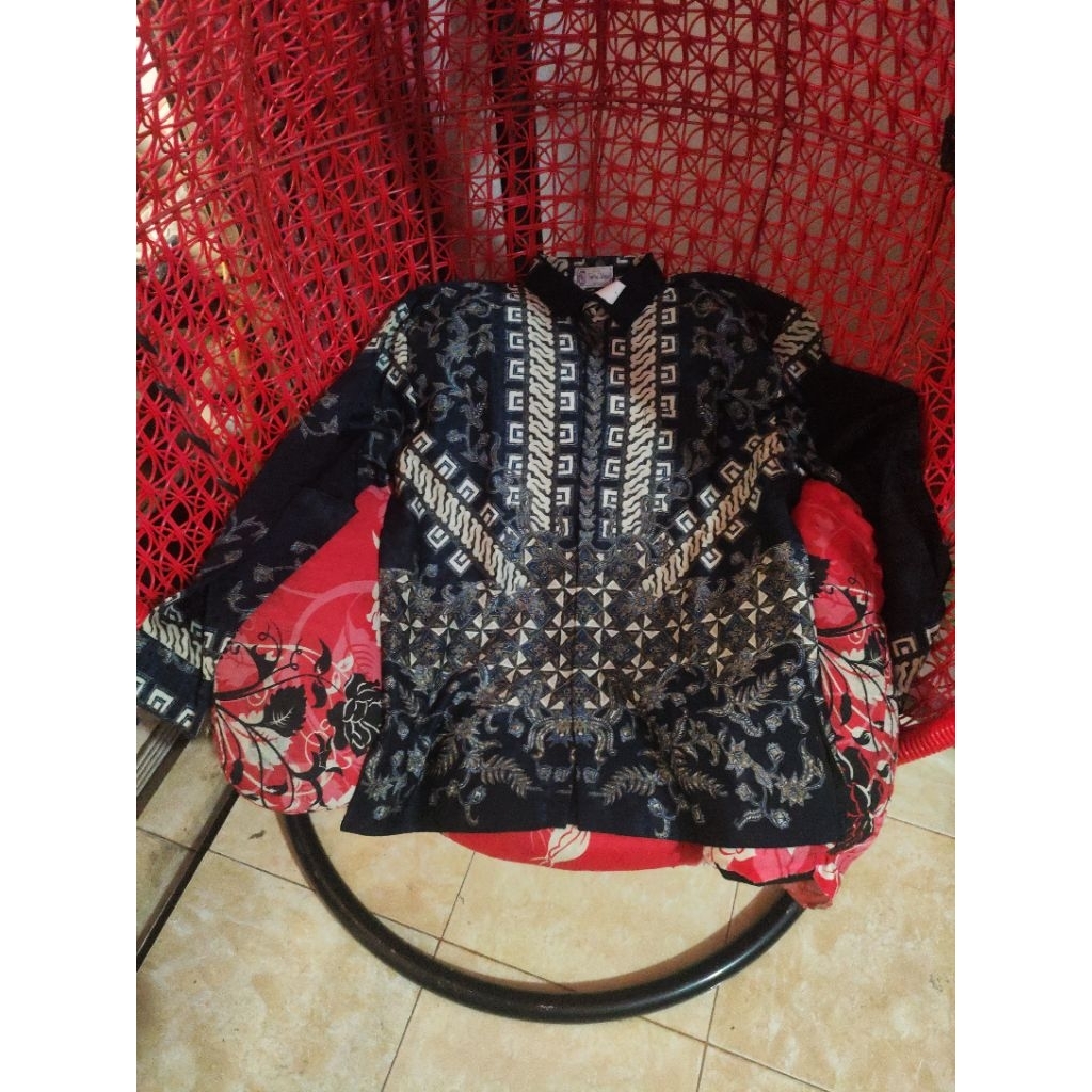 kemeja batik sutra ungu size L