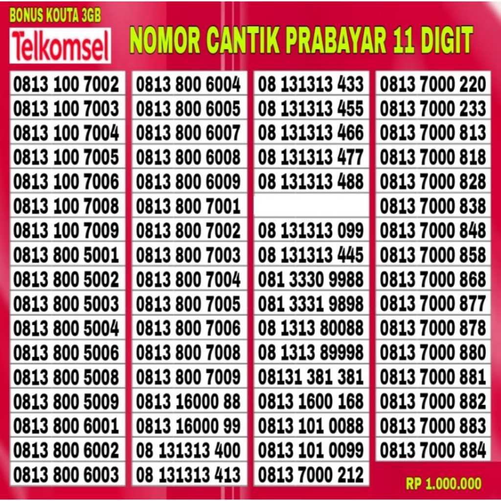 Nomor cantik kartu perdana telkomsel simpati 11 angka