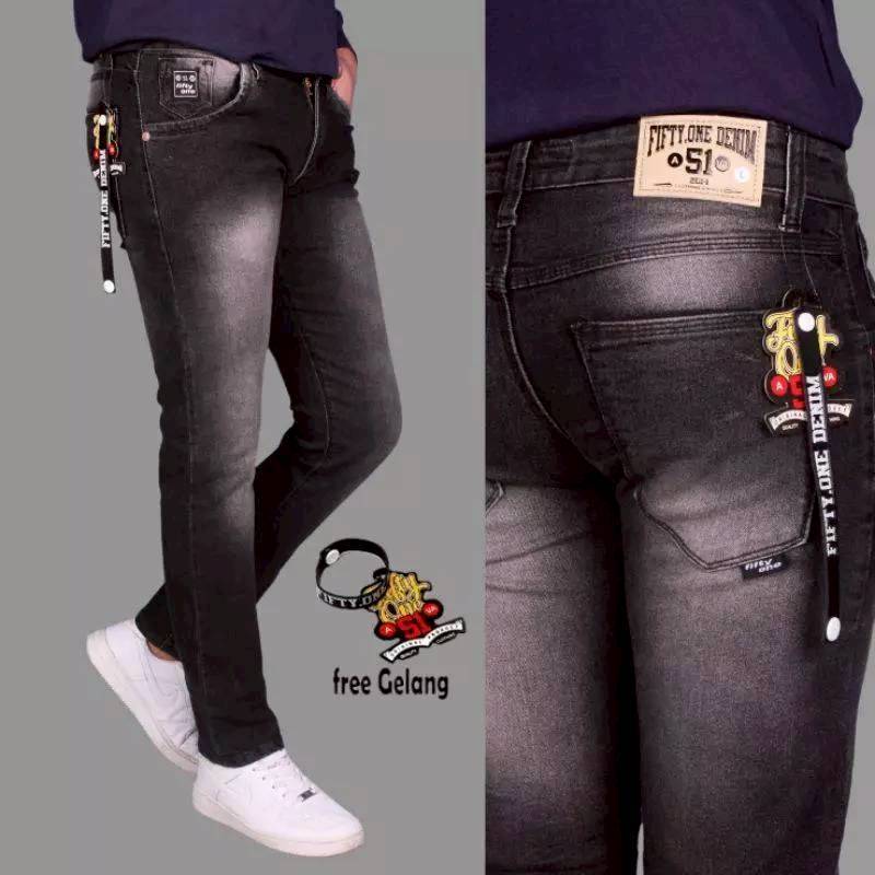 FIFTYONE51 TERLARIS Celana Pria Jeans Panjang SLIMFIT Calana warna Black jazz Scrup Clor Hitam Polos