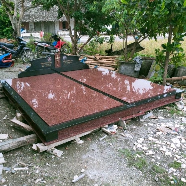 Kijing tempat makam premium bahan full batu marmer merah import dan batu granit hitam import
