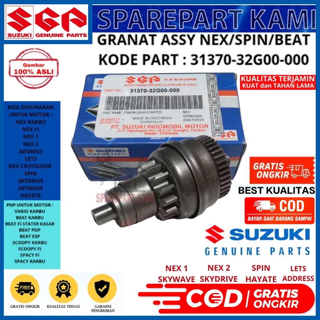GRANAT GERANAT PINION GEAR ASSY GIGI STATER STARTER SUZUKI NEX 1 2 FI KARBU ADDRESS LETS SPIN SKYDRI