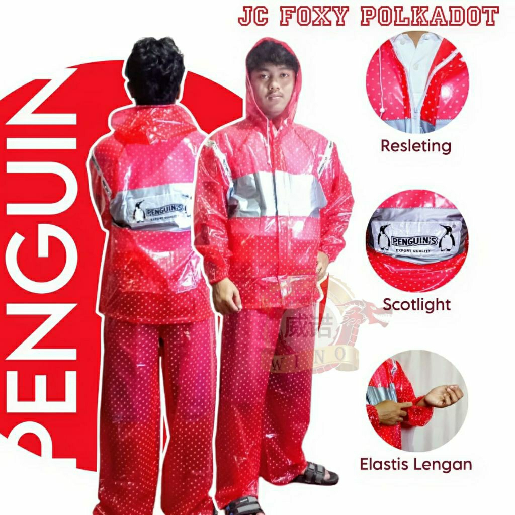 JAS HUJAN JAKET CELANA POLKADOT PENGUIN FOXY