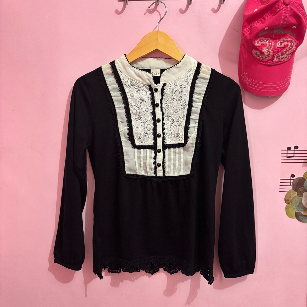 axes femme y2k coquette milkmaid top atasan blouse black hitam