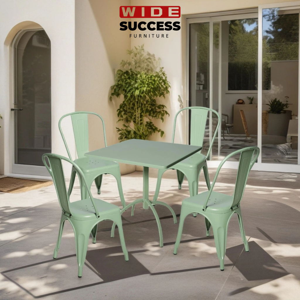 [set 1 Meja+ 4 Kursi] Warna Variatif, Full Besi, kursi dengan sandaran, meja persegi, outdoor, taman
