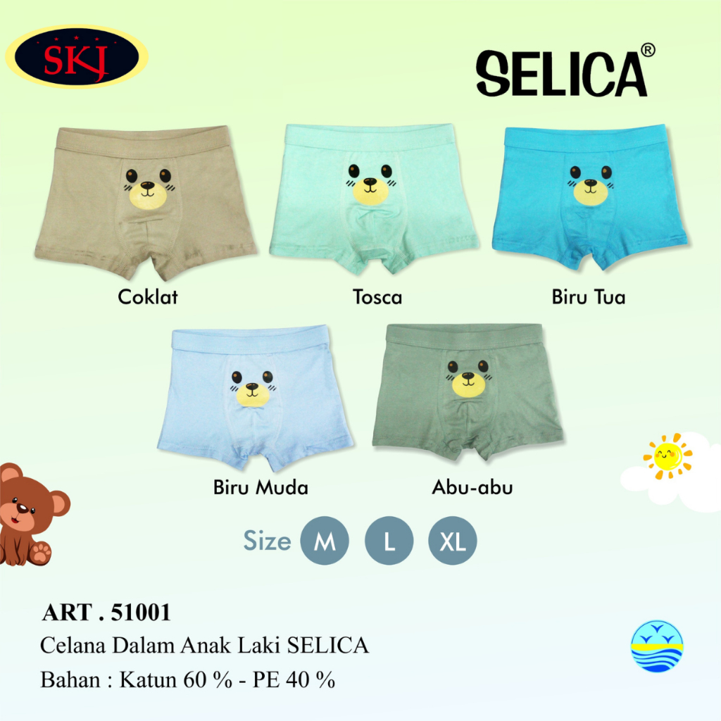 CD Anak Model BOXER Selica 51001 51002 51003 Polos Warna / Celana Dalam Anak