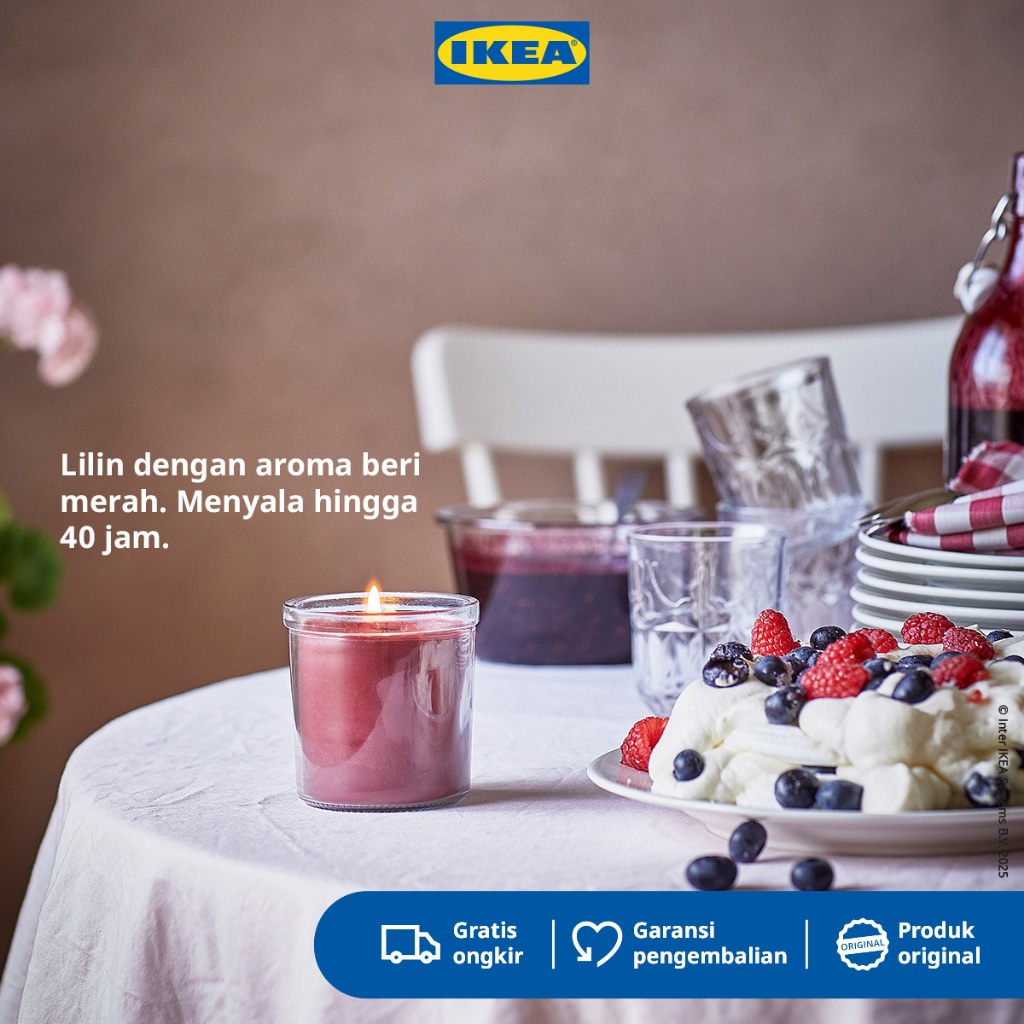 IKEA STORTSKON Lilin Beraroma Beri/Merah Dalam Gelas Tahan 40 Jam