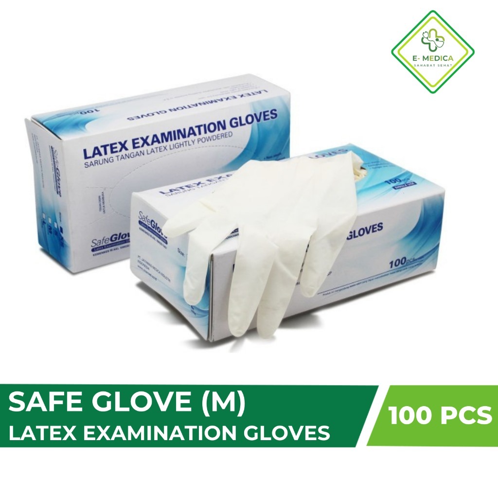 Handscoon Steril Safeglove Latex Isi 100 Pcs ukuran M