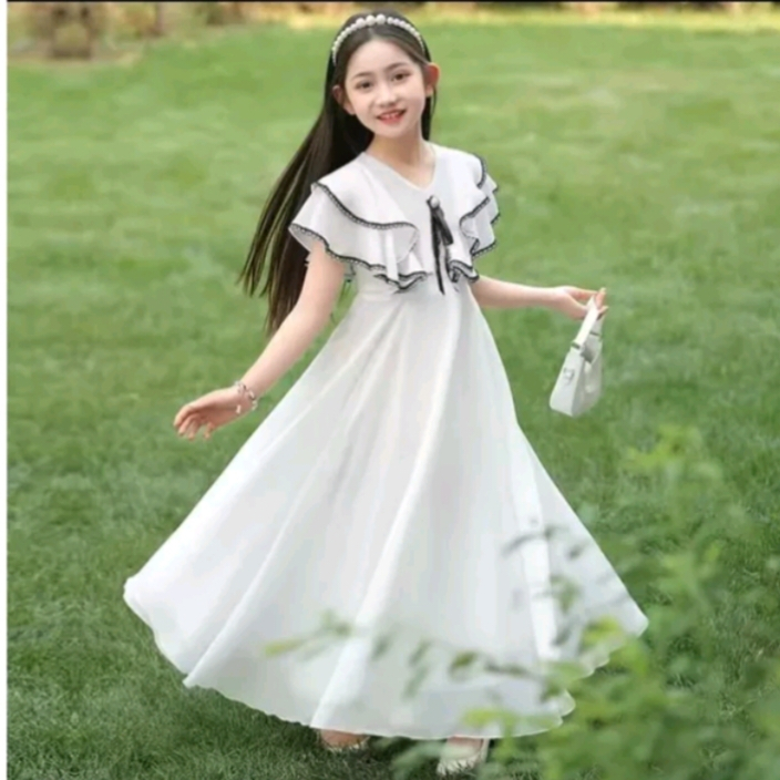 Dress Anak Perempuan  Long Princess White/Terbaru/Umur 6-12 Tahun Bahan Crinkle Airflow
