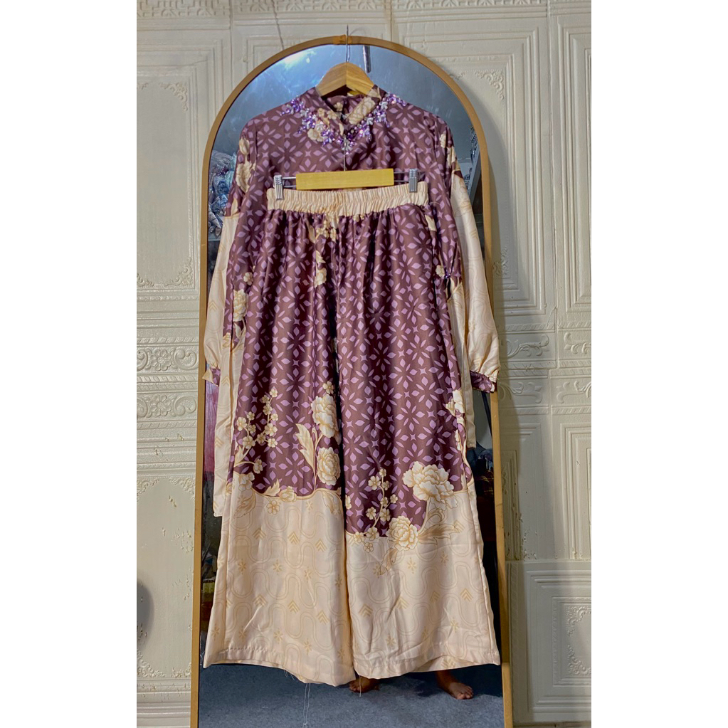 setelan celana one set renda payet by extu ori 15717 bahan silk/setelan serut