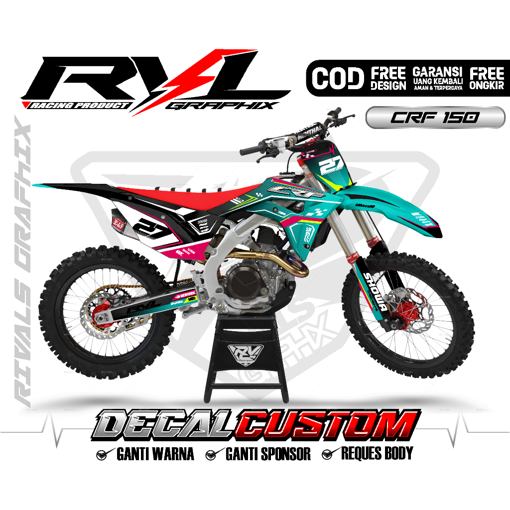 Decal Sticker CRF 150/250/450 Full Body Custom Premium hitam tosca