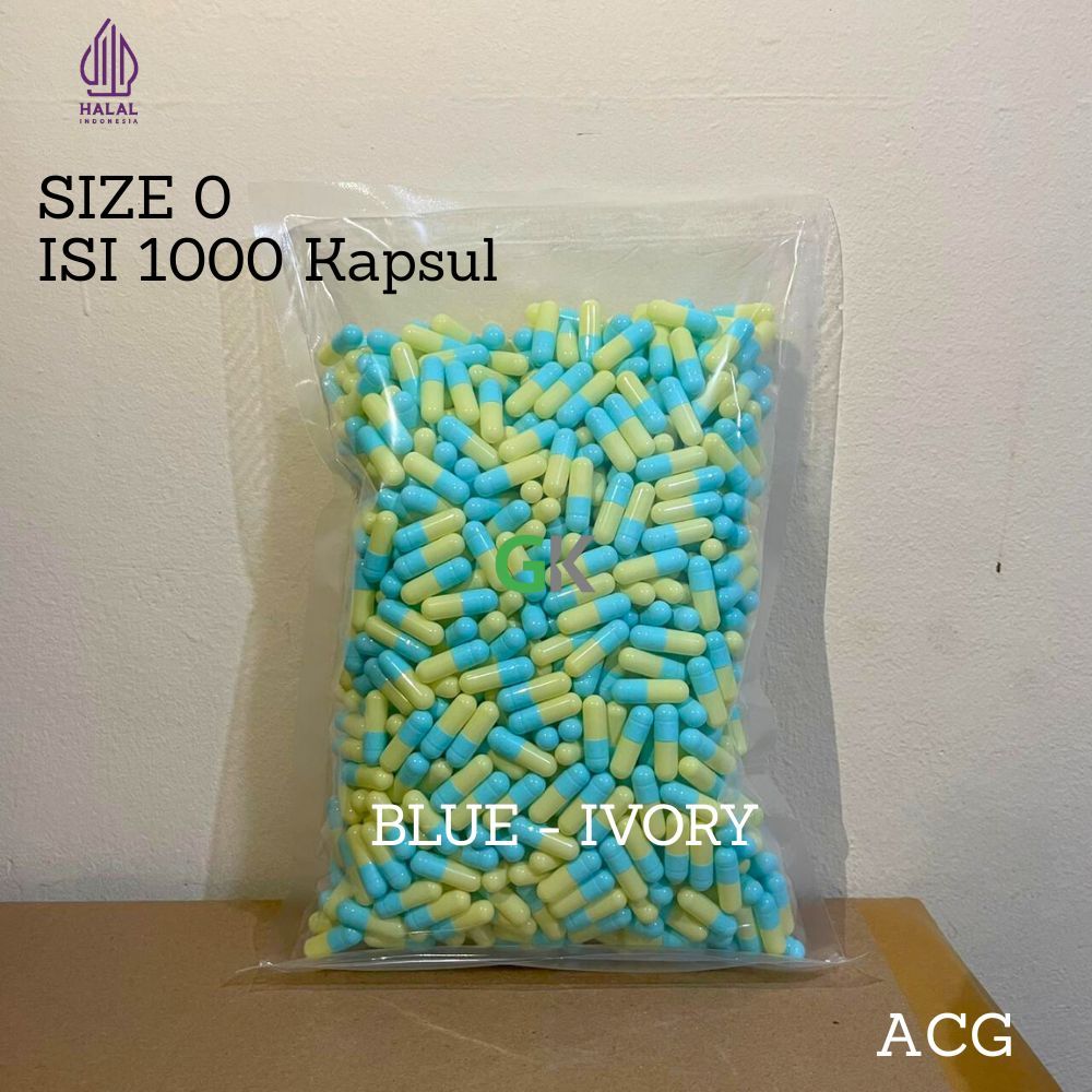 GK/ Cangkang Kapsul Kosong ACG BLUE - IVORY Size 0 / Kapsul Halal Food Grade isi 1000 / ACG NO 0