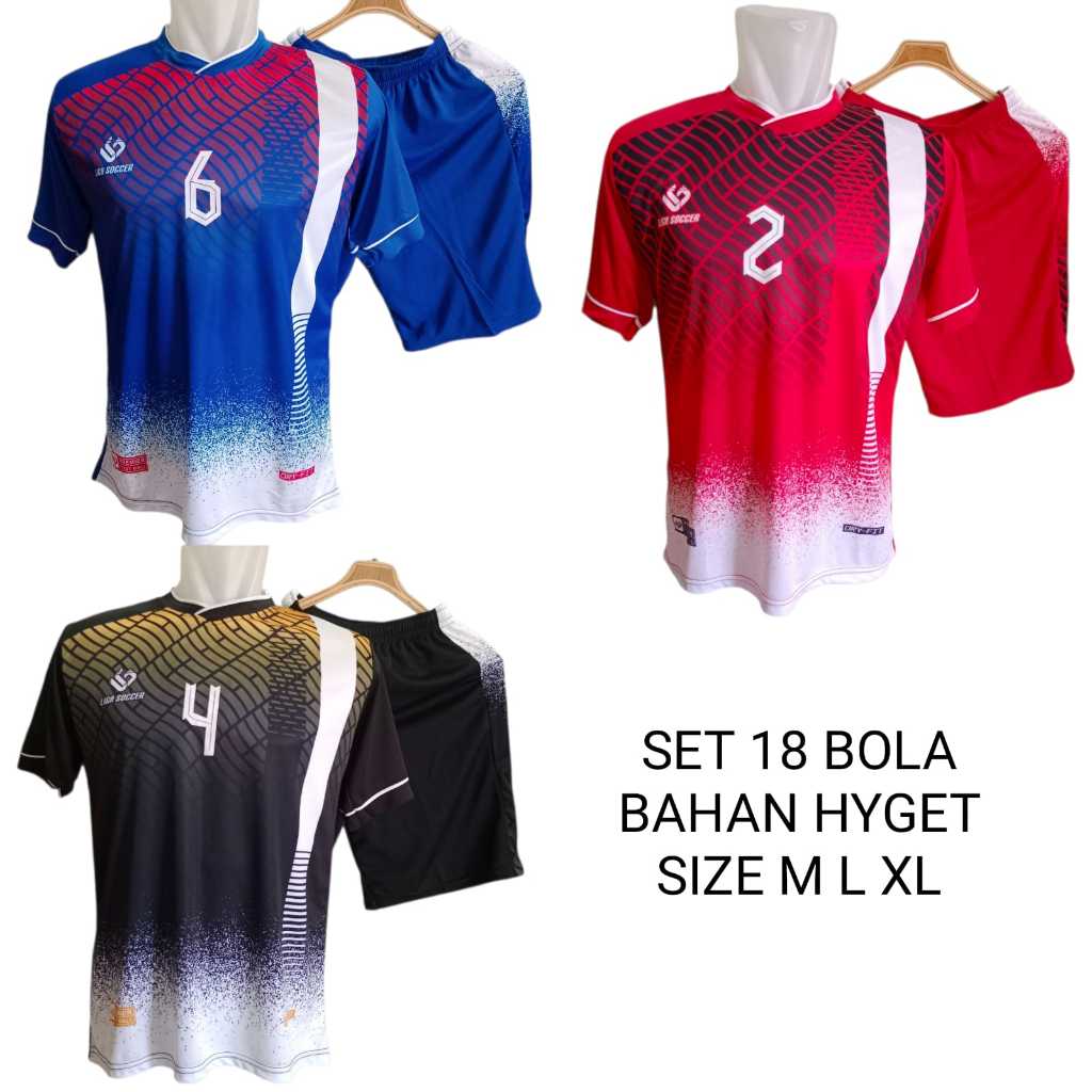 SETELAN SEPAK BOLA, KOSTUM BOLA HYGET, SET 18 BOLA, BAJU BOLA HYGET