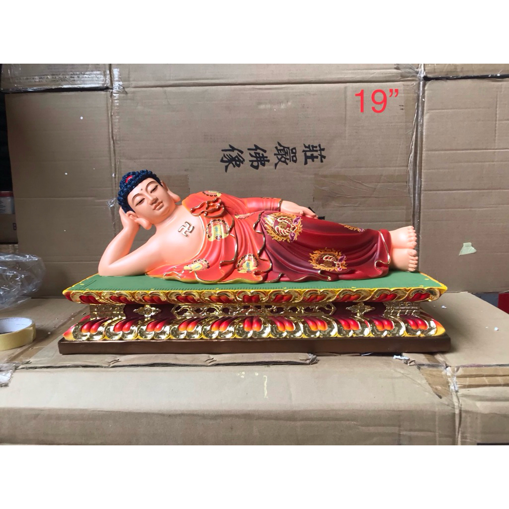 patung Buddha tidur 19in fiber