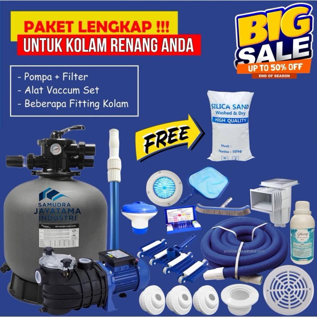 Mesin Pompa Air Kolam Renang 1HP Sand Filter Emaux Paket Kolam Renang