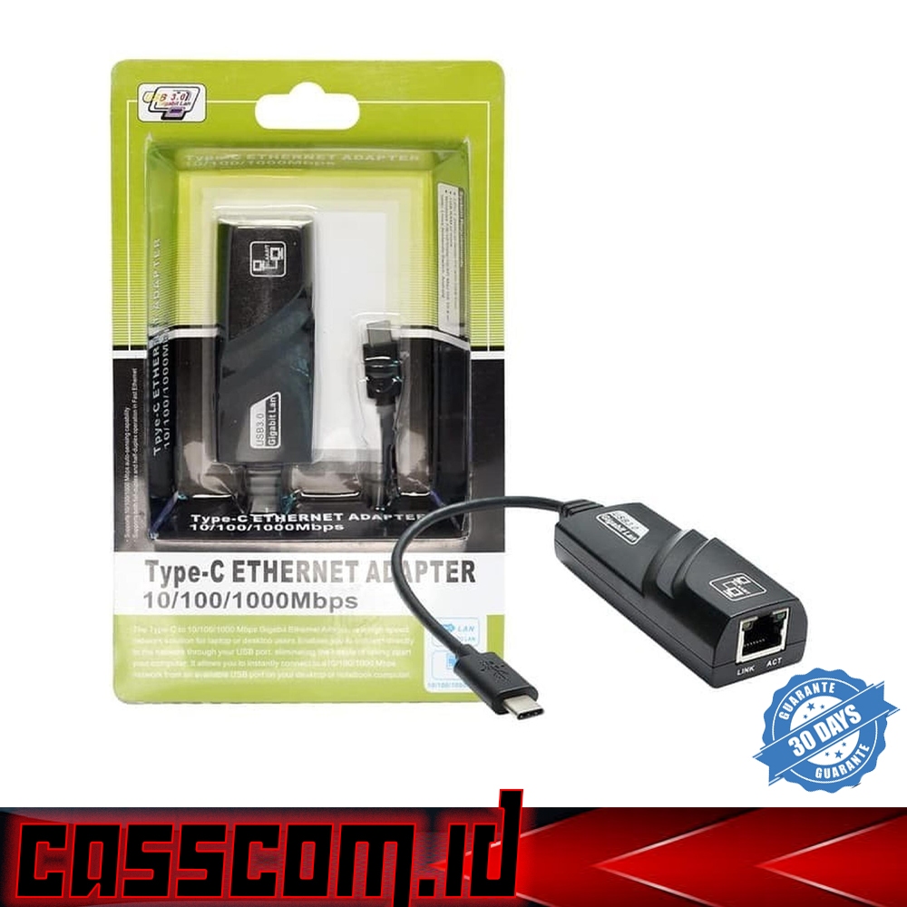 Converter Type-C to LAN RJ45 Ethernet Adapter Gigabit - USB-C to RJ45 (HIJAU)