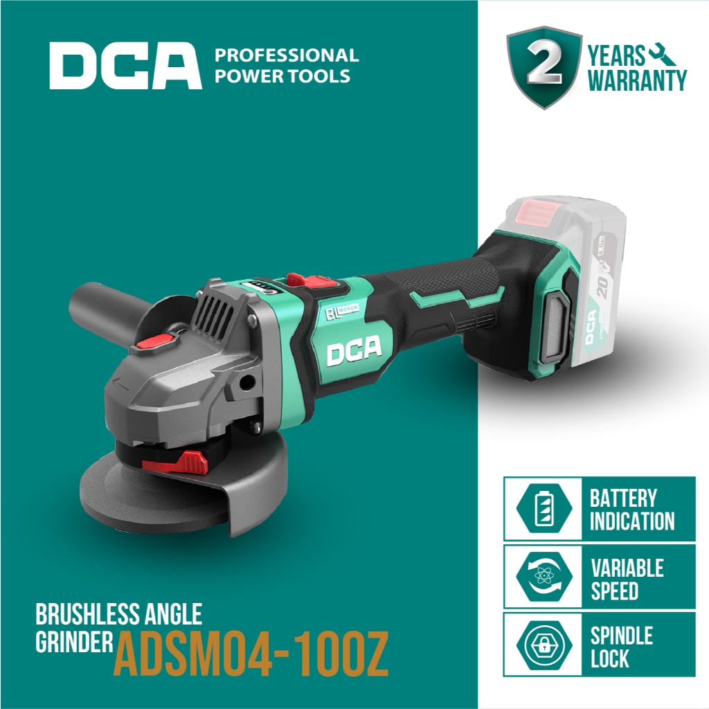 DCA Brushless Angle Grinder / Gerinda Tangan Baterai 20V ADSM04-100Z (UNIT ONLY)