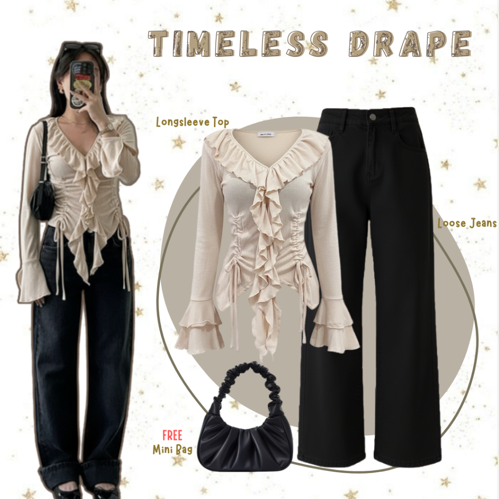 One Set Premium ( Longsleeve + Loose Jeans ) | Outfit Remaja Kekinian | Ootd Korean Style
