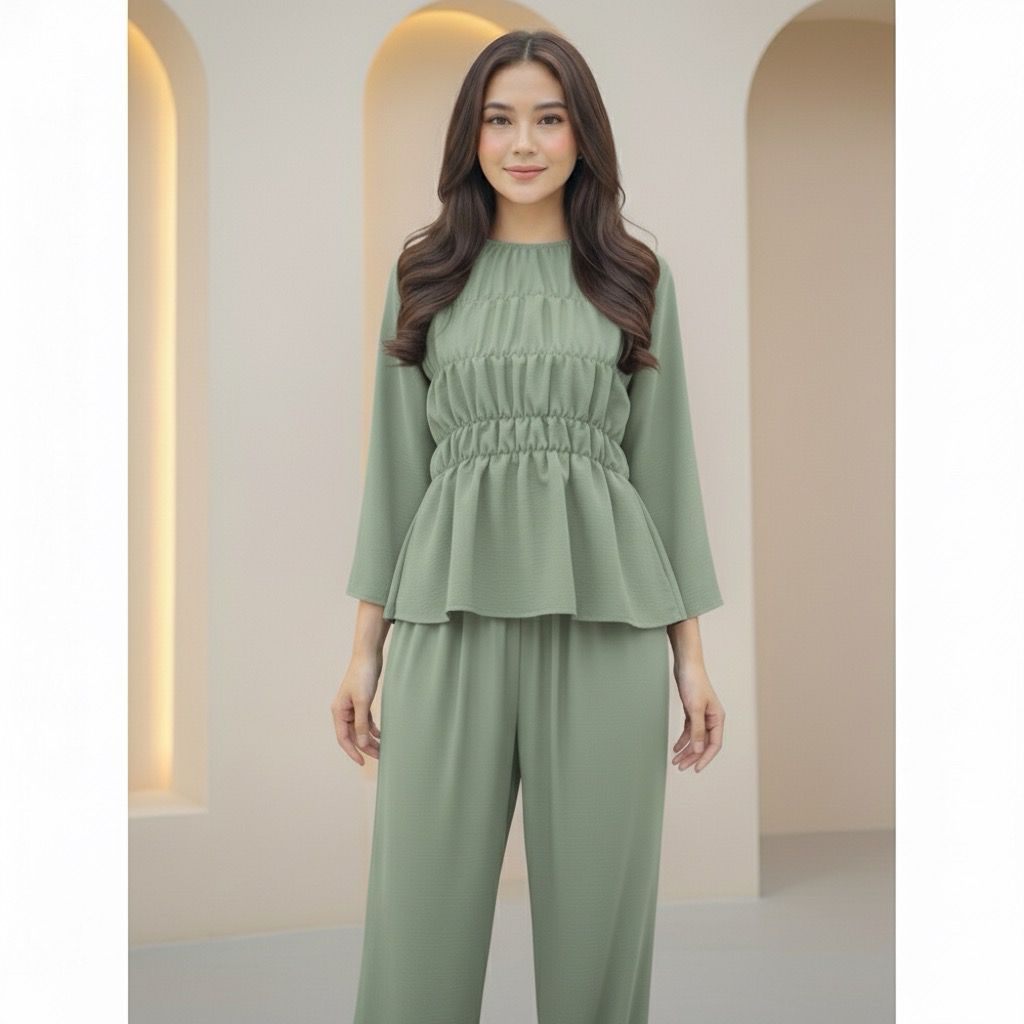 NEW - BASMA ONE SET SMOKE CRINKLE AIRFLOW LD 110 // ONE SET POLOS // SETELAN SMOKE WANITA // SET WAN