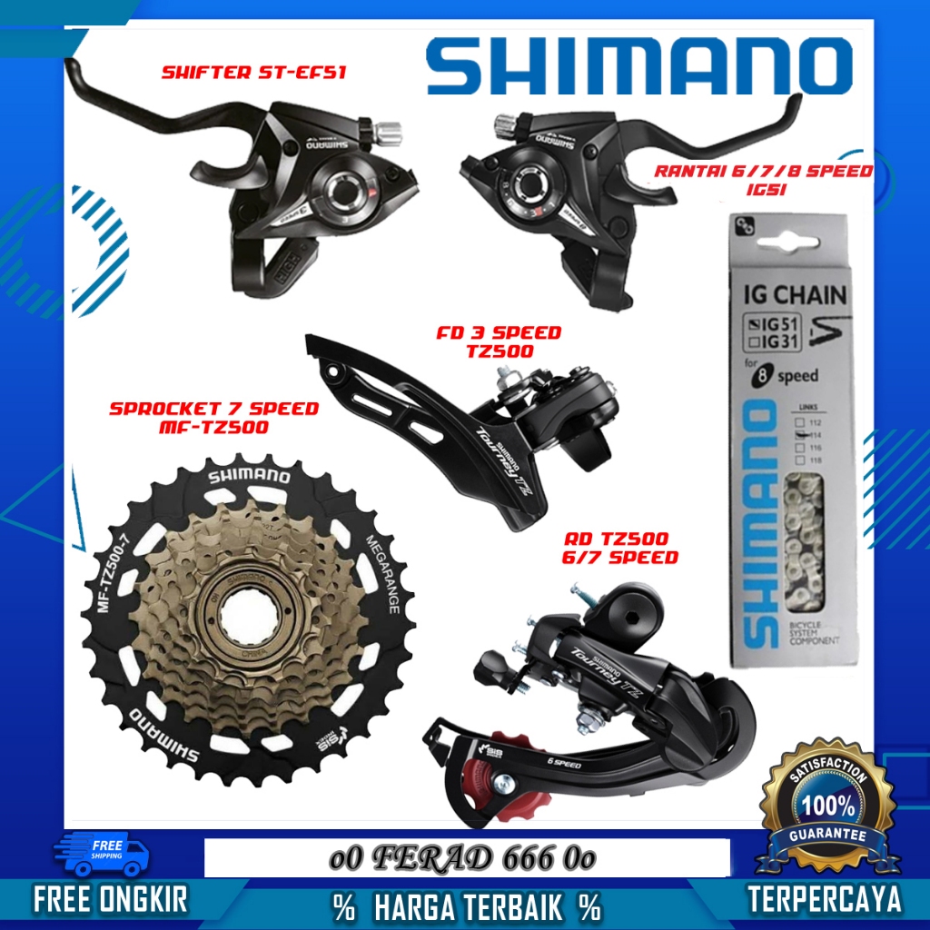 Mini Groupset 7 Speed Rasa 9 Speed Shimano Tourney TZ500 Sprocket Megarange 34T