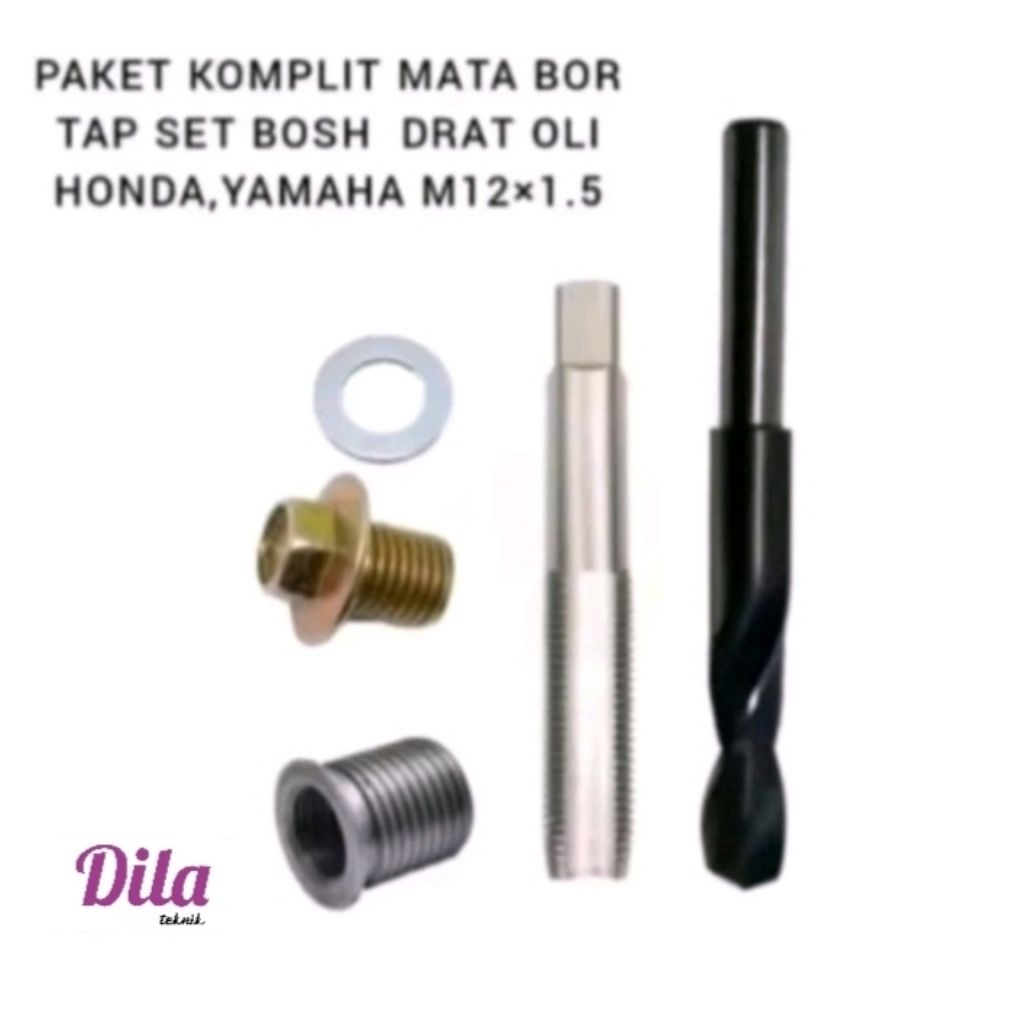 Paket komplit alat perbaikan drat oli rusak motor honda  Beat,grand,supra,motor yamaha dll. Baut Kun