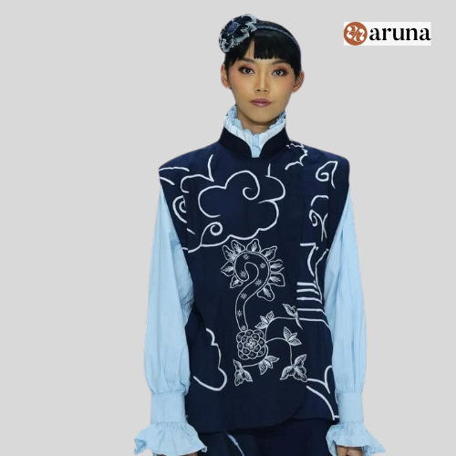 Aruna Vest Janggan Sidowuyung Navy | Atasan Kerja Wanita | Batik Tulis