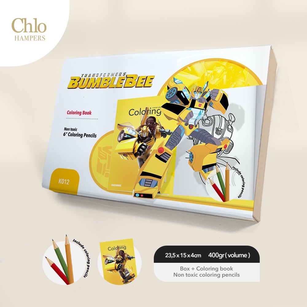 K012 Transformers Bumblebee - Souvenir Ulang Tahun Mainan Anak Buku Mewarnai Dan Pensil Warna