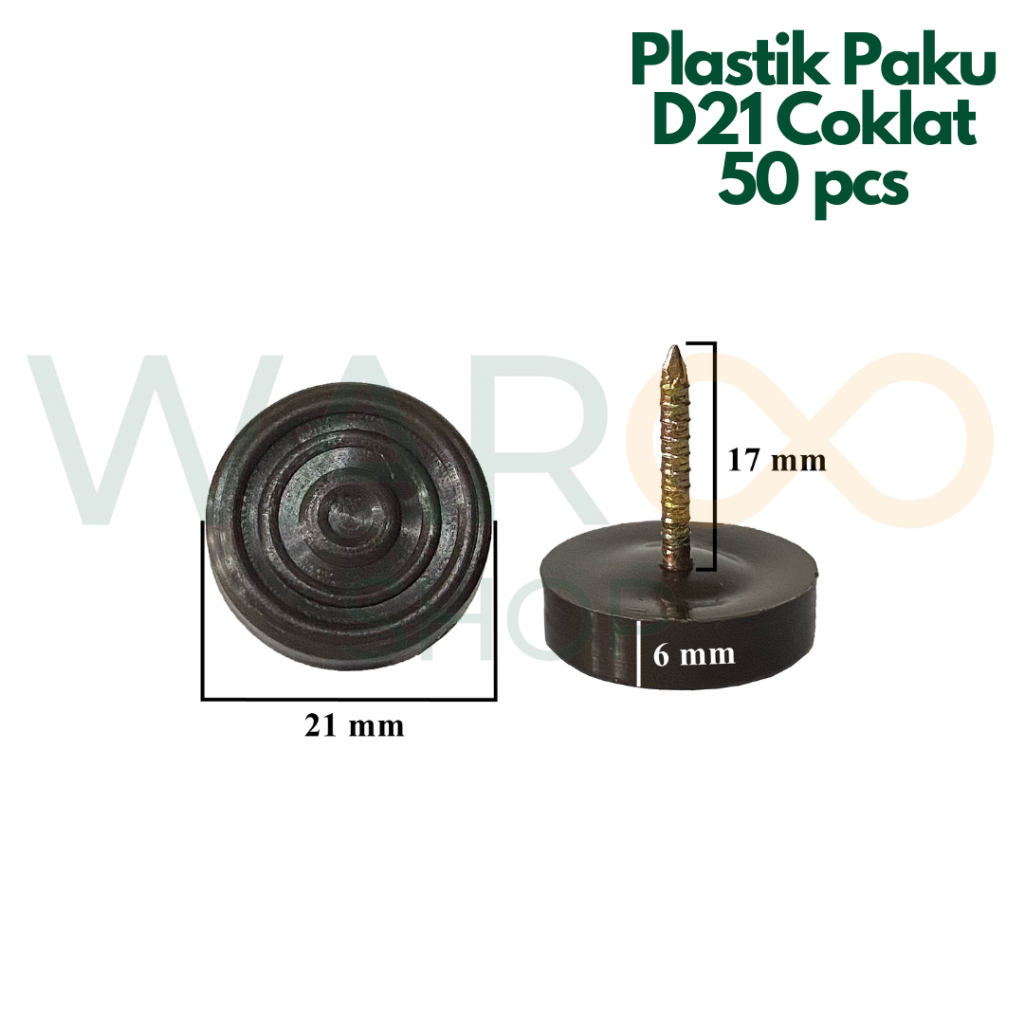 Plastik Bulat Paku Datar Alas Pengaman Kaki Kursi Meja Kayu Rotan Coklat 50 pcs Diameter 21mm D21 Pa