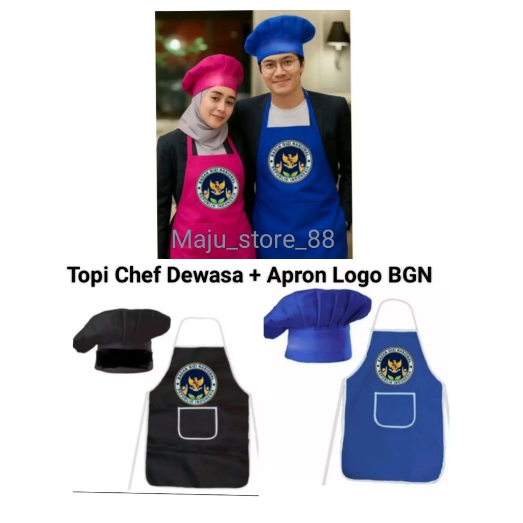 APRON LOGO BGN + TOPI CHEF JAMUR UK DEWASA / BAHAN KAIN SAB