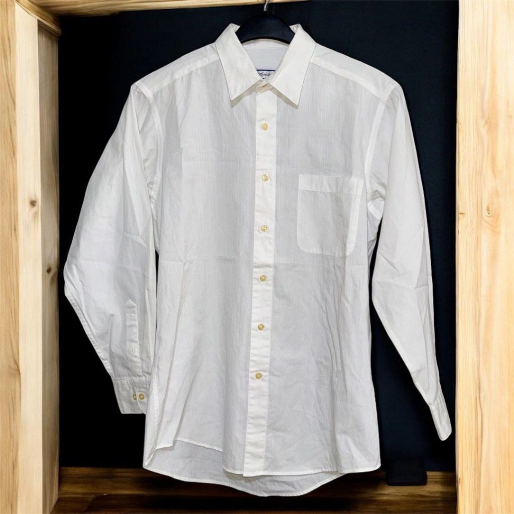 YVES SAINT LAURENT Men’s Textured White Long Sleeve Shirt YSL | kemeja pria putih polos