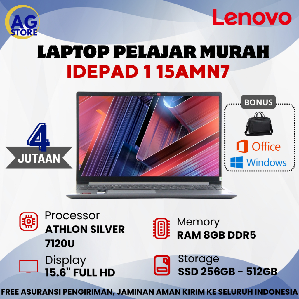 Laptop Baru 4 Jutaan Lenovo IP1 - 15AMN7 Athlon Silver 7120U Ram 8GB SSD 512GB 15.6" FHD