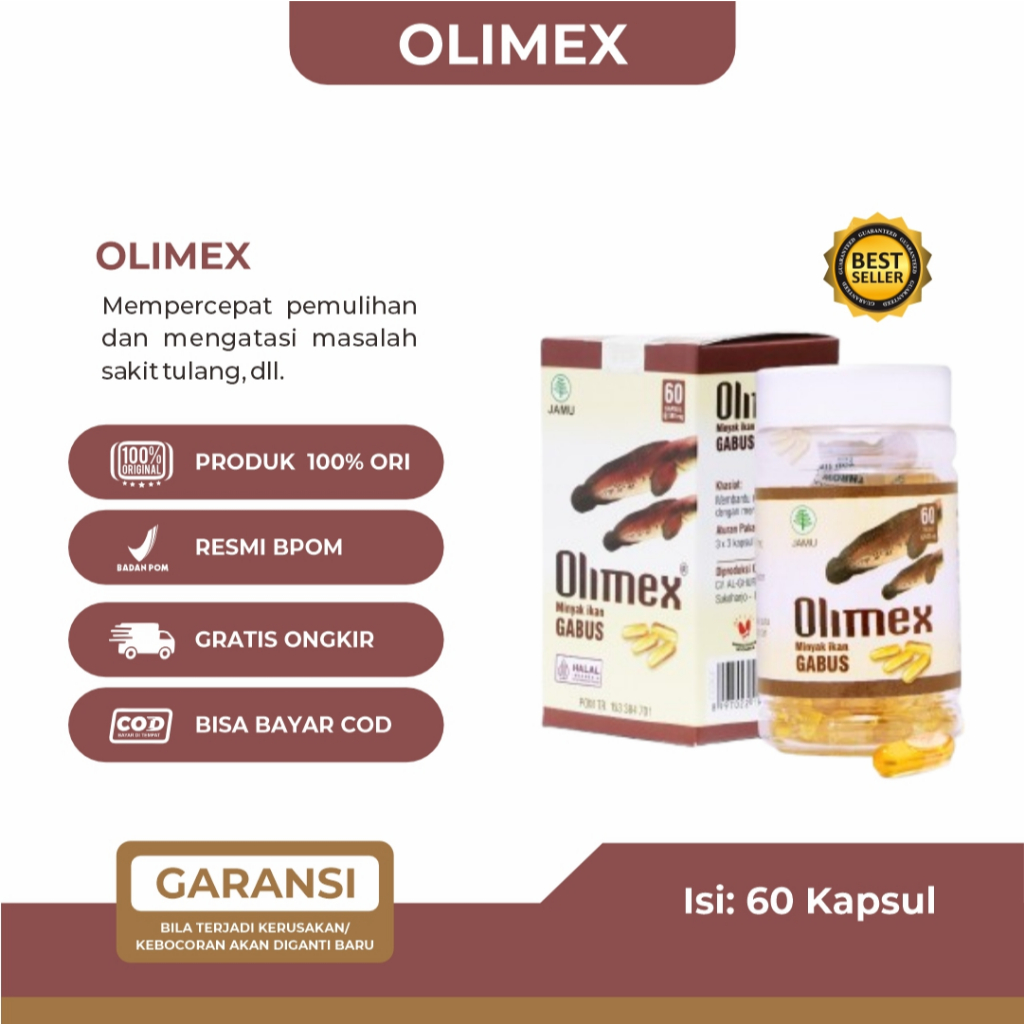 OLIMEX Minyak Ikan Gabus Original Olimex Kapsul MInyak Gabus Asli Olimex Ikan Gabus isi 60 Kapsul