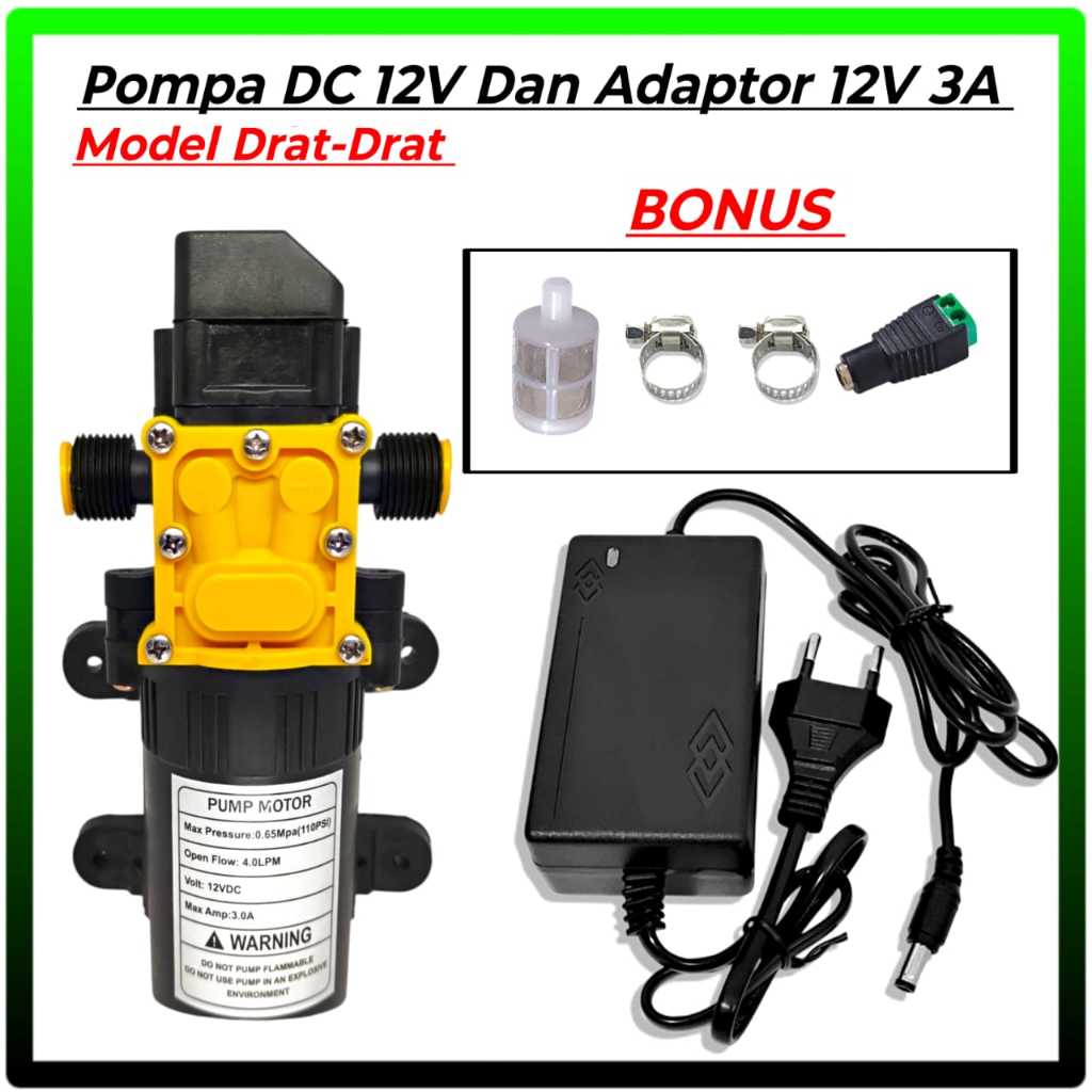 Dinamo Pompa DC 12 volt 4 LPM 100 PSI Dan Adaptor 12V 3A / Dinamo pompa steam /Dinamo Pompa Sprayer 