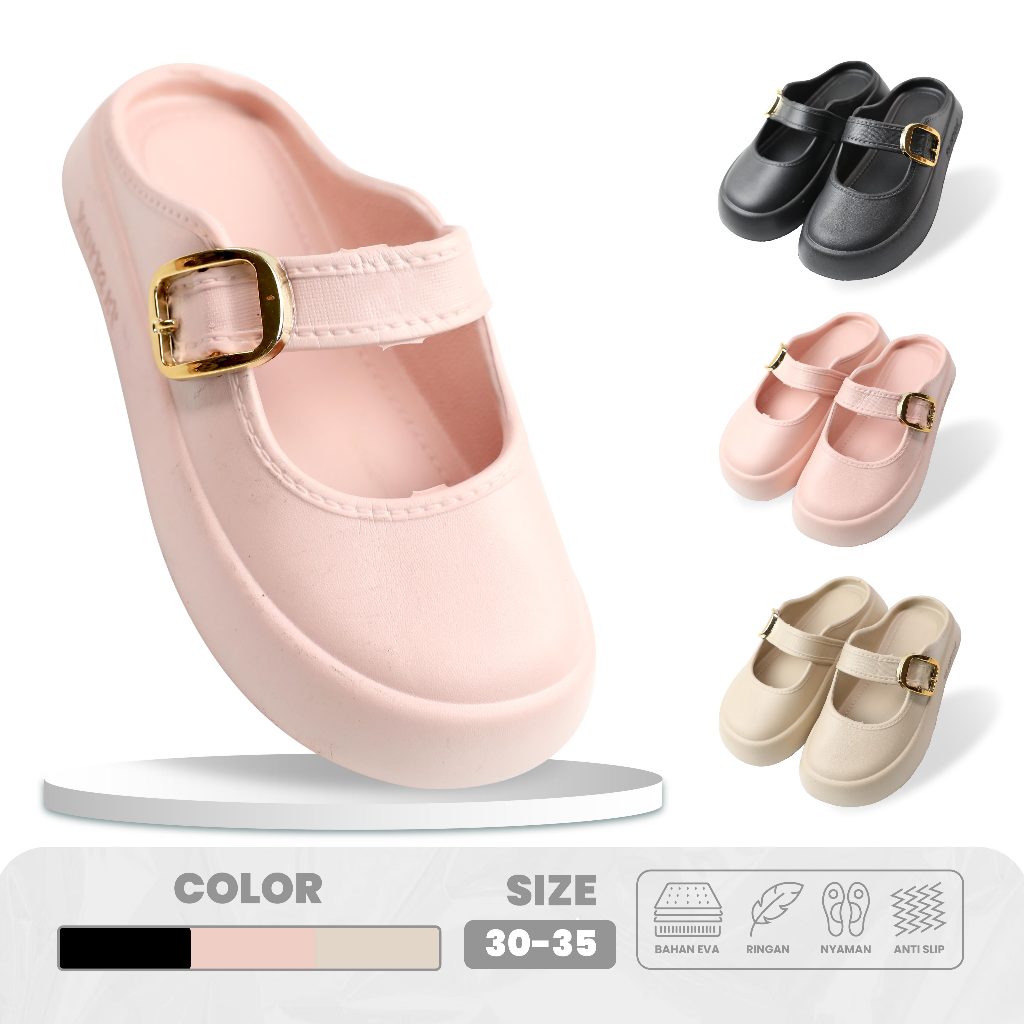 Sepatu Sandal Mary Jane Anak Cewek Korean Style Buckle Strap 262T Anti Slip
