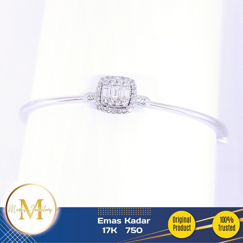 MODIS JEWELLERY - Gelang Bangle Kotak Baguette Putih - Emas 17k 750