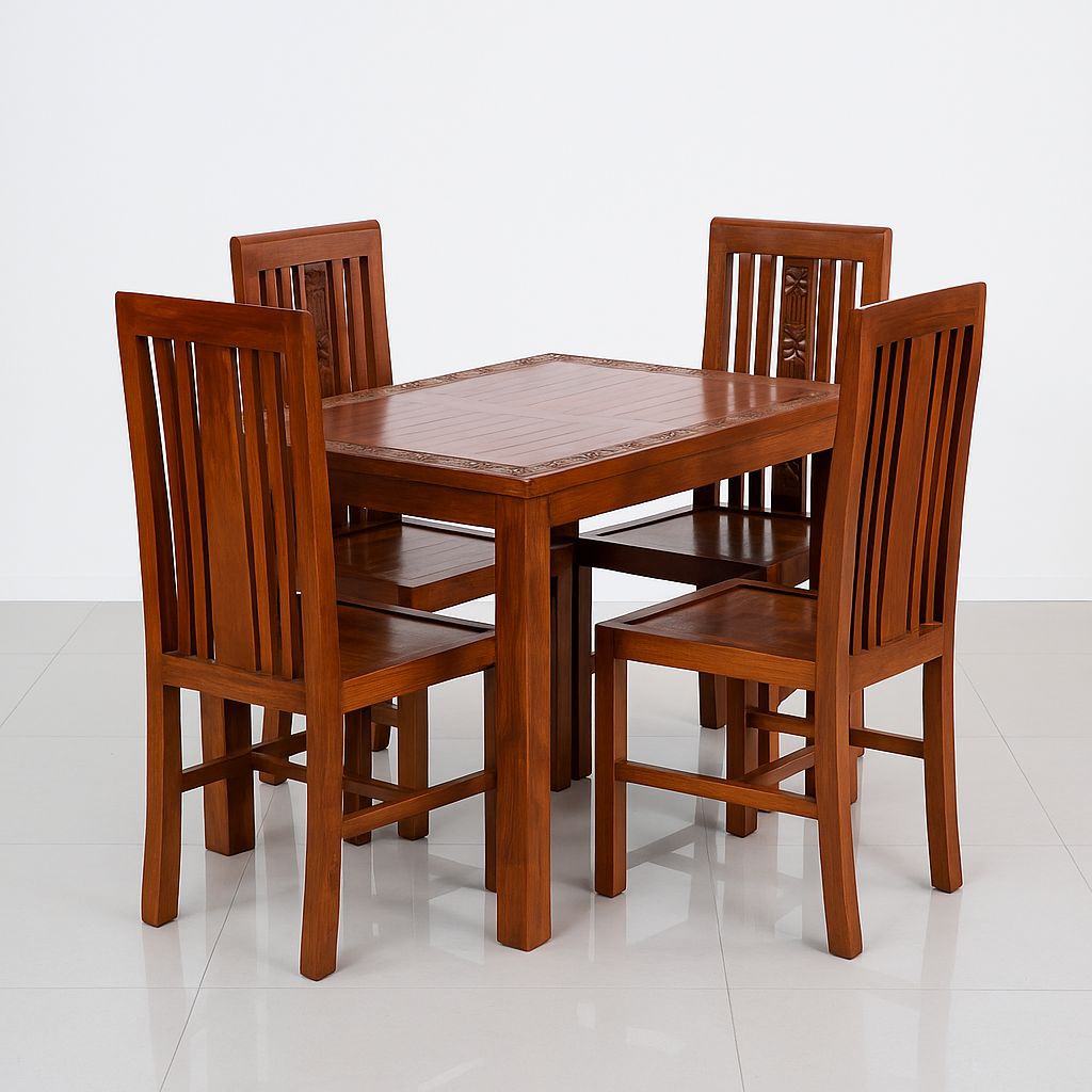 meja makan kayu jati minimalis 4 kursi set