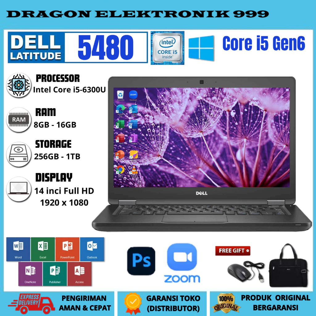 Laptop Dell Latitude 5480 i7 Gen6 Ram 16GB /1TB 14'' Inch Free Tas Dan Mouse