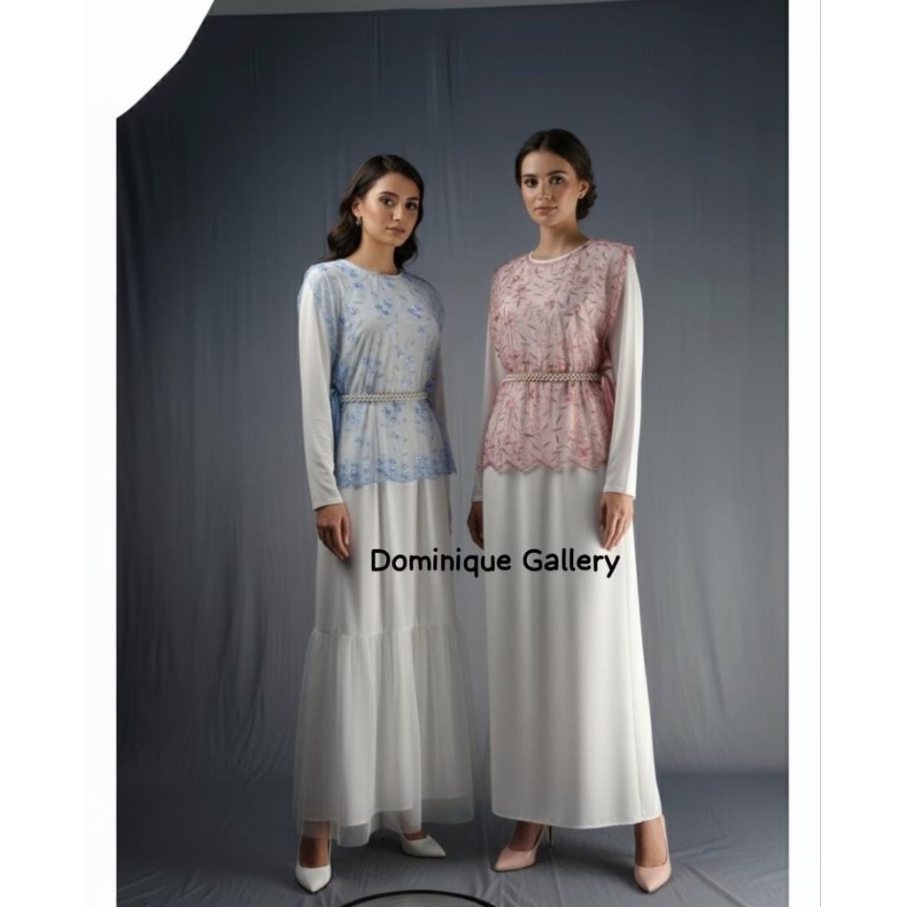 gamis dress pink sapphire&blue sky kondangan mewah