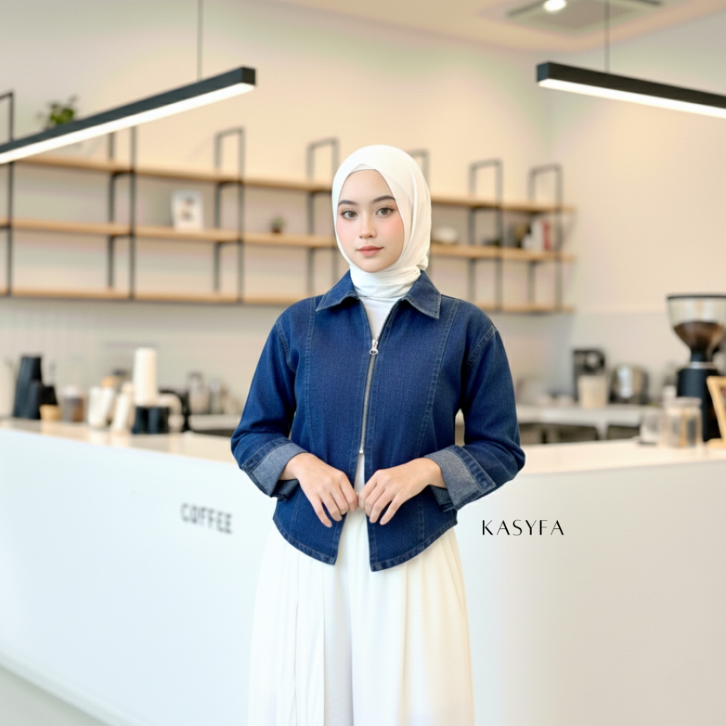 Anindya Atasan Jaket Denim Wanita Outer Rompi Croptop