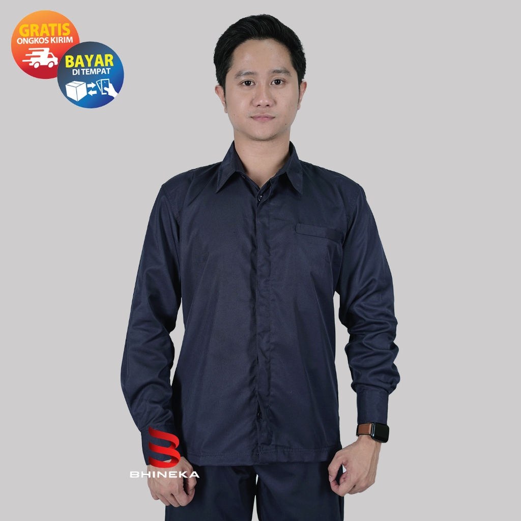 Kemeja Safari Terbaru 2025 Baju Safari Security Satpam Warna Navy Lengan Panjang