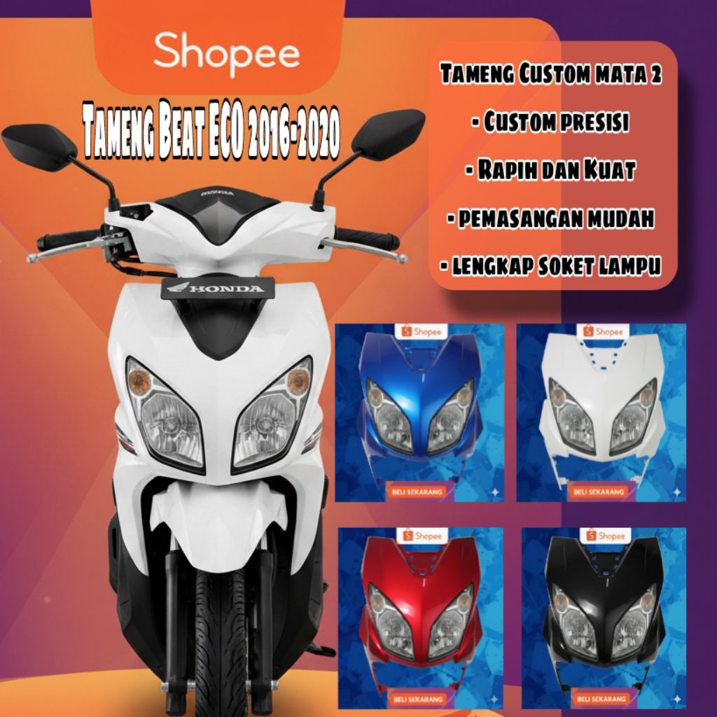 Tameng Beat ECO 2016-2020 Custom Lampu Mata 2 Nouvo z