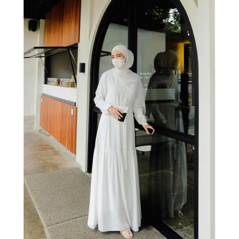 New Revana Dress Gamis Casual Polos Rayon Twill S M L XL XXL Abaya Rempel Simple Warna Putih