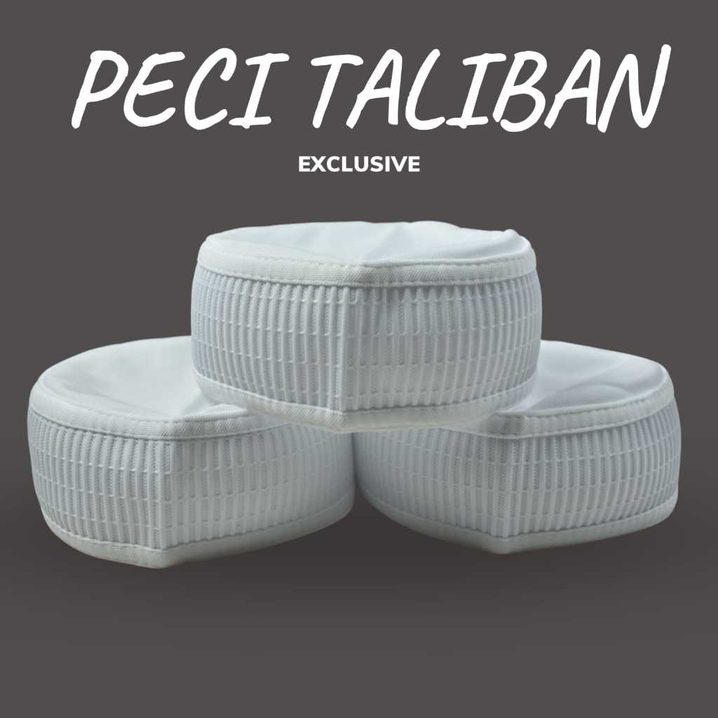 Peci kopiah talibann IQMAL putih polos motif vertical harga terjangkau kualitas bagus ukuran dewasa