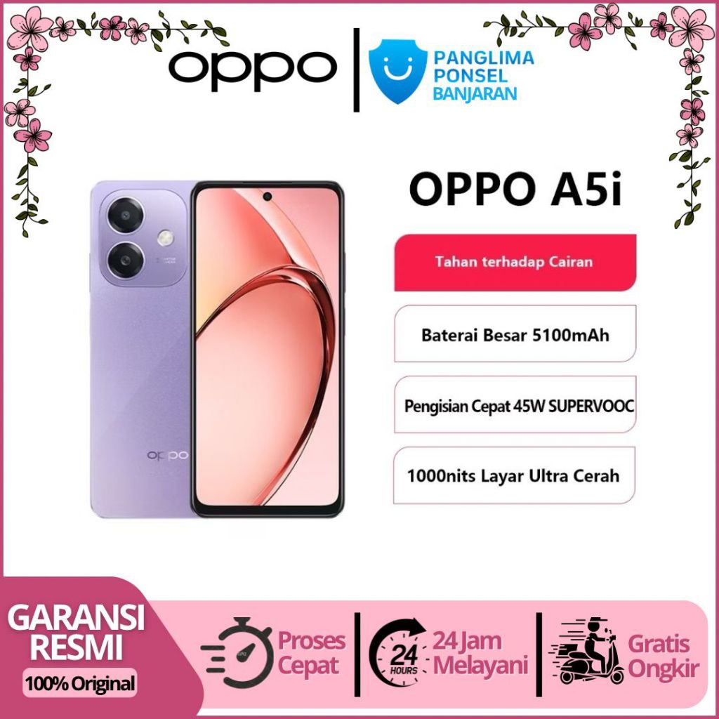 OPPO A5i 4GB+4GB/128GB [Snapdragon 6s Gen 1, SuperVOOC 45W] HP OPPO Terbaru 2025 Garansi Resmi