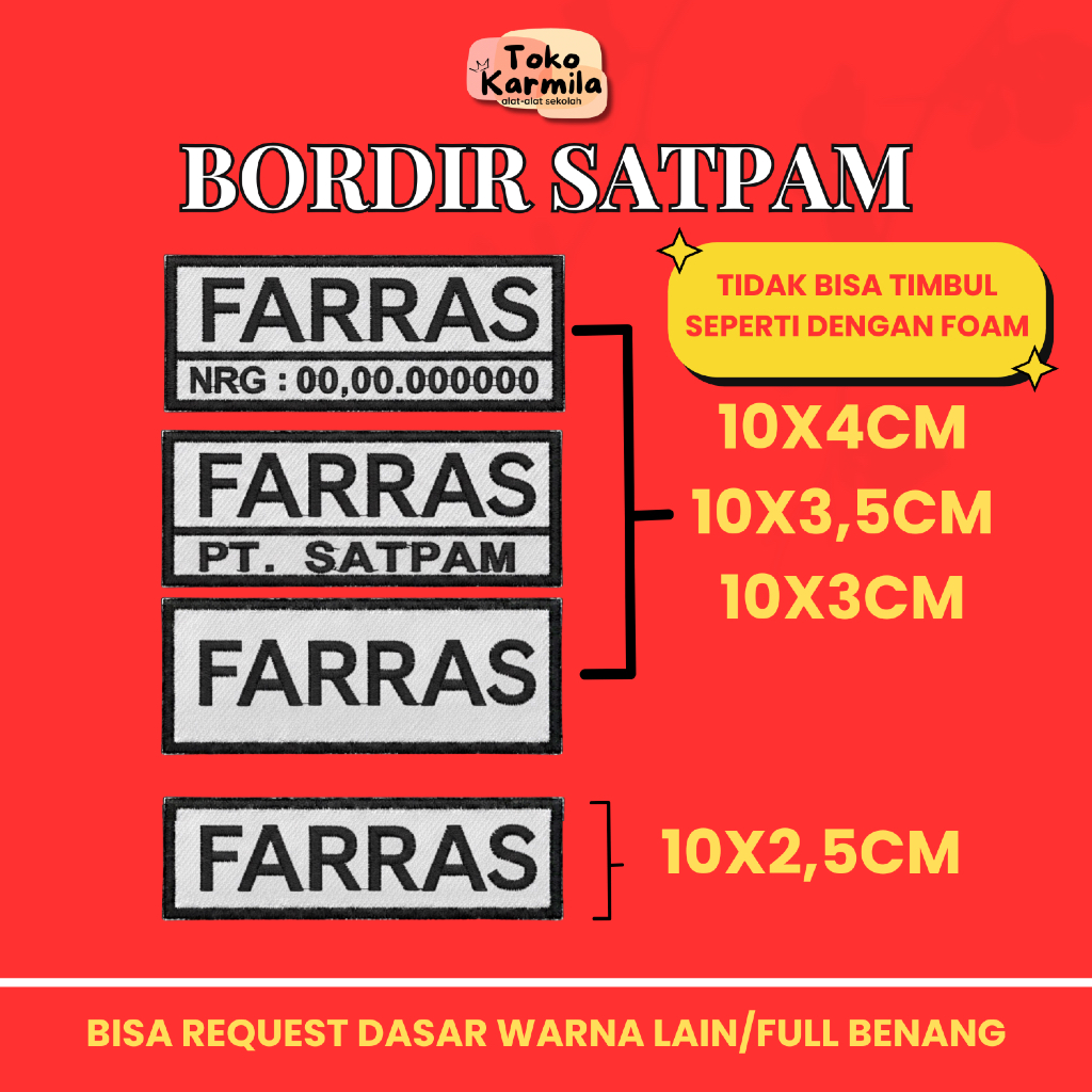 BORDIR NAMA UKURAN SATPAM - BET SATPAM CUSTOM
