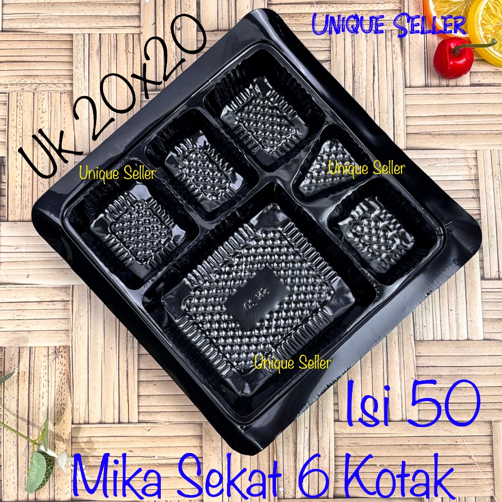 [Isi50] Mika Sekat 6 Uk 20 Warna Hitam untuk Dus Nasi 20x20 cm Mika Sekat 6 Lauk Kotak Uk 20 cm