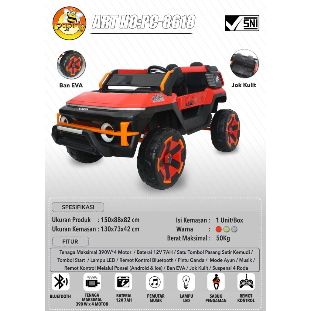 Mainan Mobil Aki Anak JEEP JUMBO PACIFIC (PJ-8618) READY Pontianak