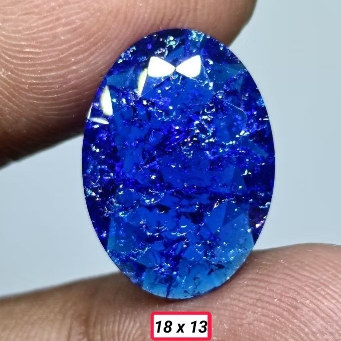 Batu Biru King Safir Cutting , Serat Pecah Seribu 18 x 13